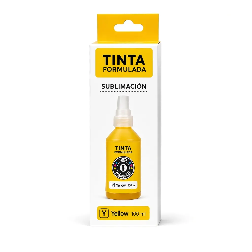 Caja y botella de tinta de sublimación amarilla de 100 ml compatible con impresoras Epson serie L