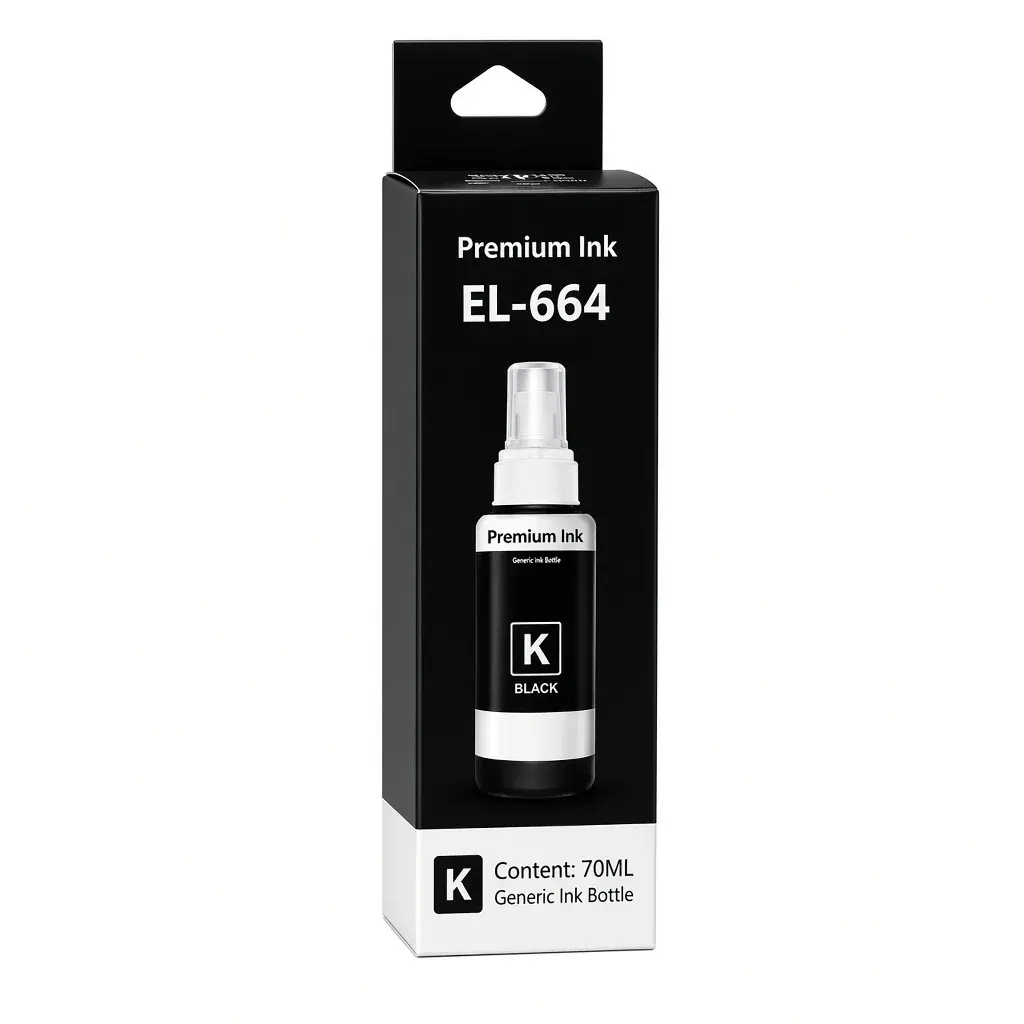 Caja y botella de tinta negra refill de 70 ml compatible con impresoras Epson 664 serie L