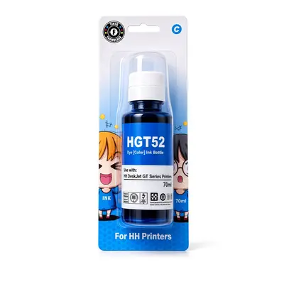 Blister sellado con botella de tinta cian GT52 de 70 ml compatible con impresoras HP Ink Tank y Smart Tank