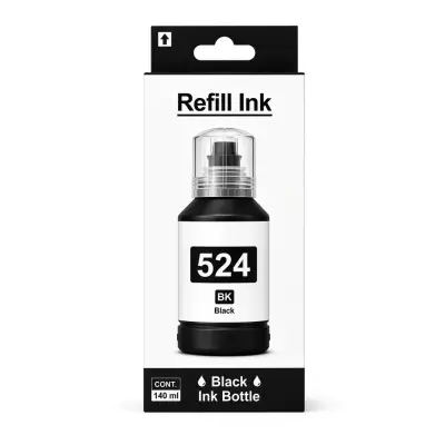 Caja y botella de tinta negra pigmentada 524 de 140 ml compatible con impresoras Epson serie L