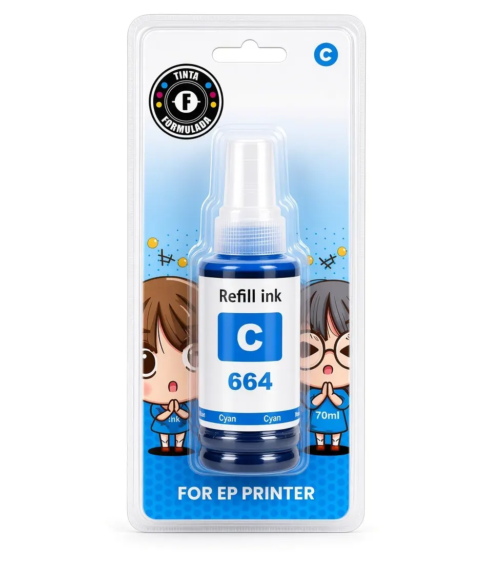 Blister sellado con botella de tinta cian de 70 ml compatible con impresoras Epson serie L