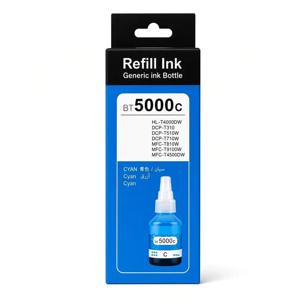 Tinta cian BT5001 de 50 ml compatible con Brother DCP-T310, T510W, T710W, T910DW, T520W y T920DW. Recarga el tanque de color de tu impresora.