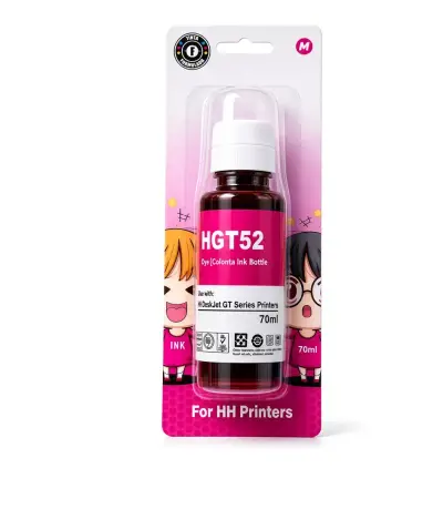 Blister sellado con botella de tinta magenta GT52 de 70 ml compatible con impresoras HP Ink Tank y Smart Tank