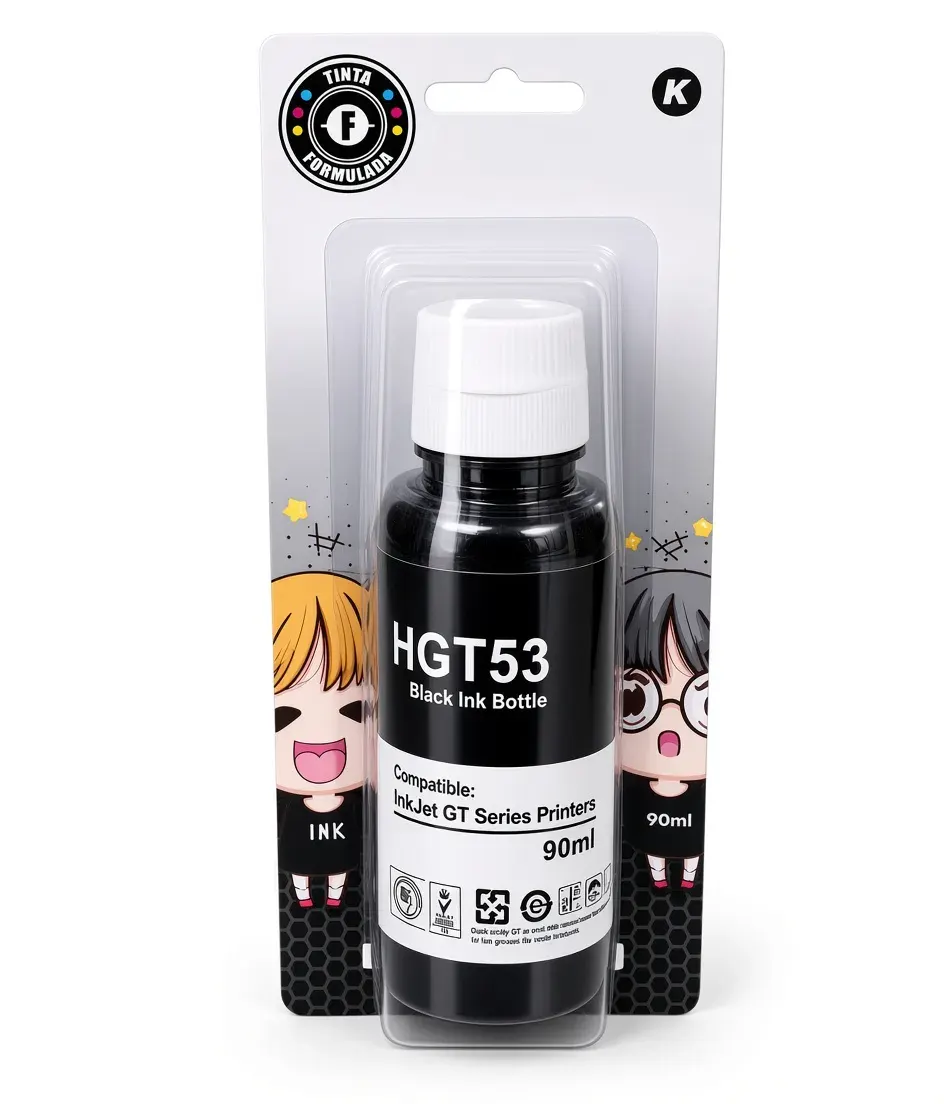 Blister sellado con botella de tinta negra GT53 de 90 ml compatible con impresoras HP Ink Tank y Smart Tank