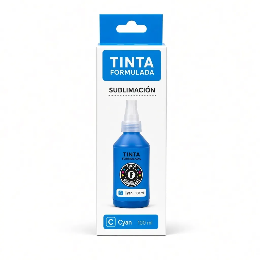 Caja y botella de tinta de sublimación cian de 100 ml compatible con impresoras Epson serie L