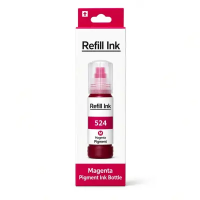 Caja y botella de tinta magenta pigmentada 524 de 70 ml compatible con impresoras Epson L6490 y L15150