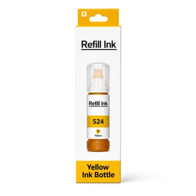Caja y botella de tinta amarilla pigmentada 524 de 70 ml compatible con impresoras Epson L6490 y L15150