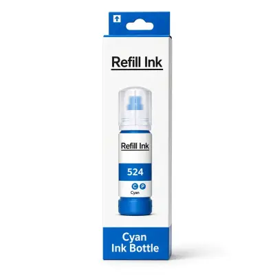 Caja y botella de tinta cian pigmentada 524 de 70 ml compatible con impresoras Epson L6490 y L15150
