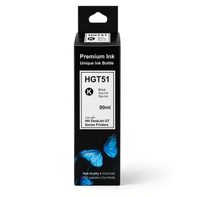 Caja y botella de tinta negra GT53 de 90 ml compatible con impresoras HP Ink Tank y Smart Tank