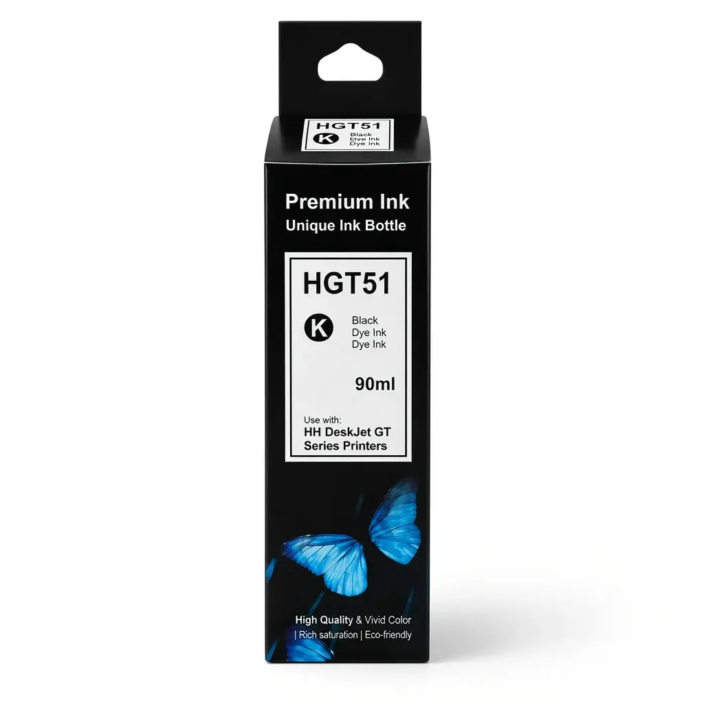 Caja y botella de tinta negra GT53 de 90 ml compatible con impresoras HP Ink Tank y Smart Tank