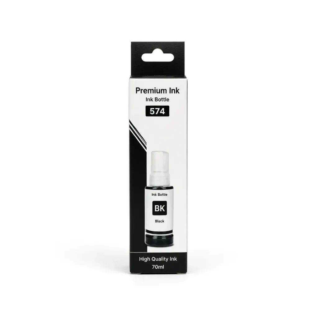 Caja con botella de tinta dye negra de 70 ml compatible con impresoras Epson serie 574