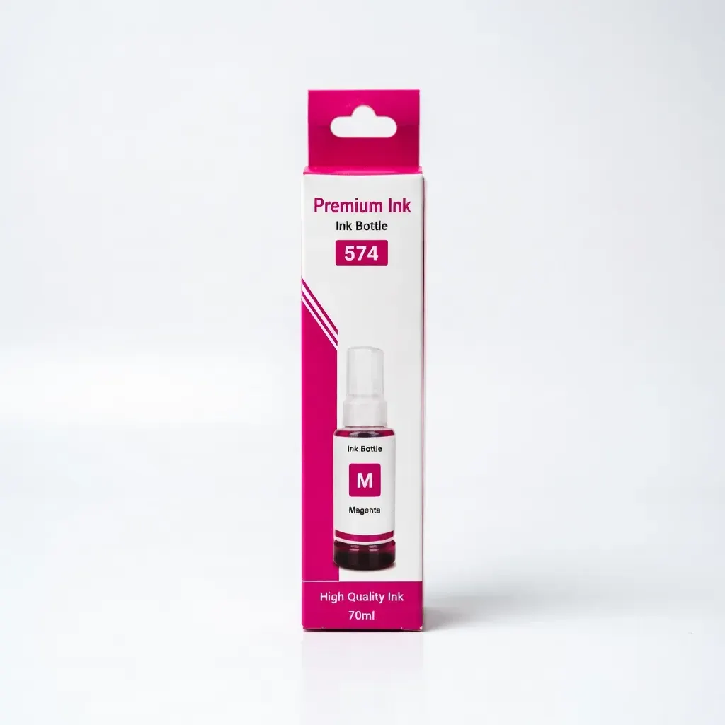 Caja con botella de tinta dye magenta de 70 ml compatible con impresoras Epson serie 574