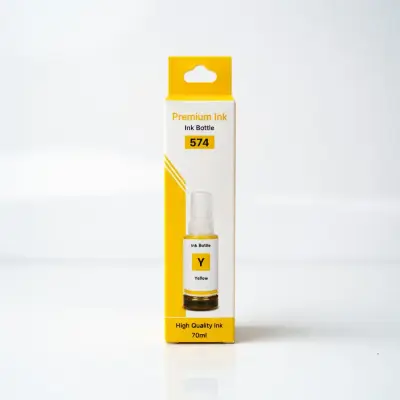 Caja con botella de tinta dye amarilla de 70 ml compatible con impresoras Epson serie 574