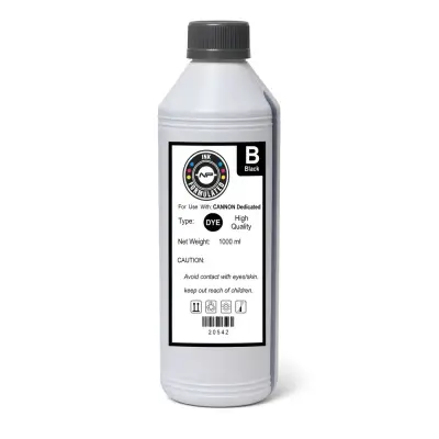 Botella de un litro de tinta negra dye universal para impresoras Canon de tanque recargable
