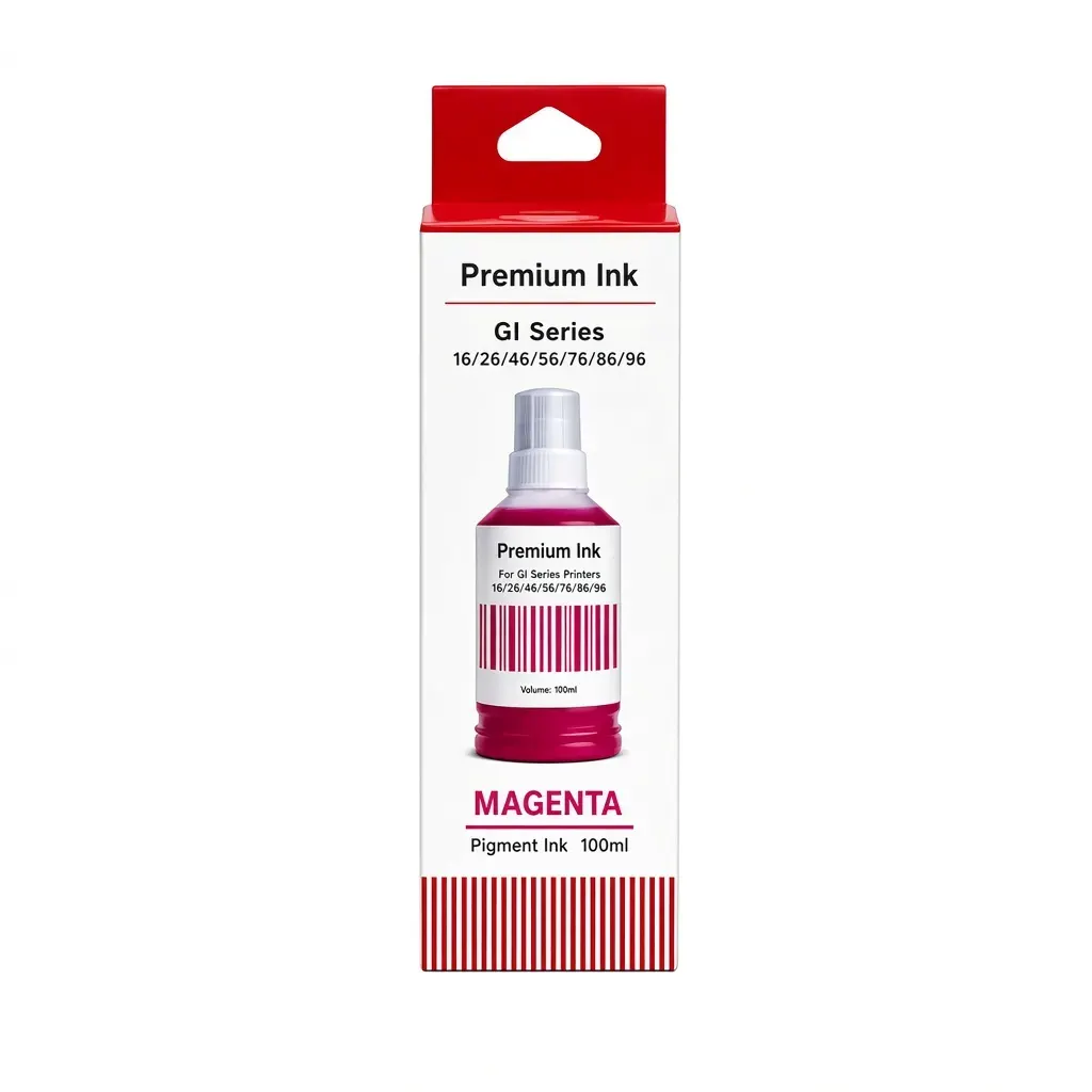 Caja y botella de tinta magenta pigmentada GI-16 de 135 ml compatible con impresoras Canon serie GX