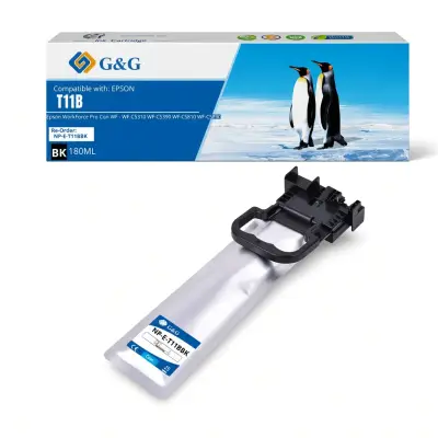 Caja y bolsa de tinta negra G and G T11B de 180 ml compatible con impresoras Epson WorkForce Pro WF-C5310 y WF-C5810