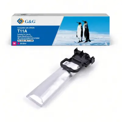 Caja y bolsa de tinta magenta G and G T11A de 60 ml compatible con impresoras Epson WorkForce Pro WF-C5310 y WF-C5810