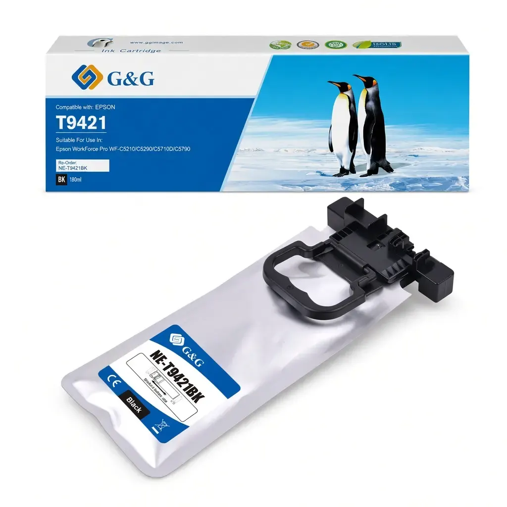 Caja y bolsa de tinta negra G and G T9421 R04XL de 180 ml compatible con impresoras Epson WorkForce Pro serie WF-C5000