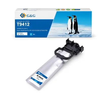 Caja y bolsa de tinta cian G and G T9412 R04L de 66 ml compatible con impresoras Epson WorkForce Pro serie WF-C5000