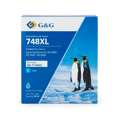 Caja de cartucho de tinta cian G and G 748XXL de 80 ml compatible con impresoras Epson WorkForce Pro