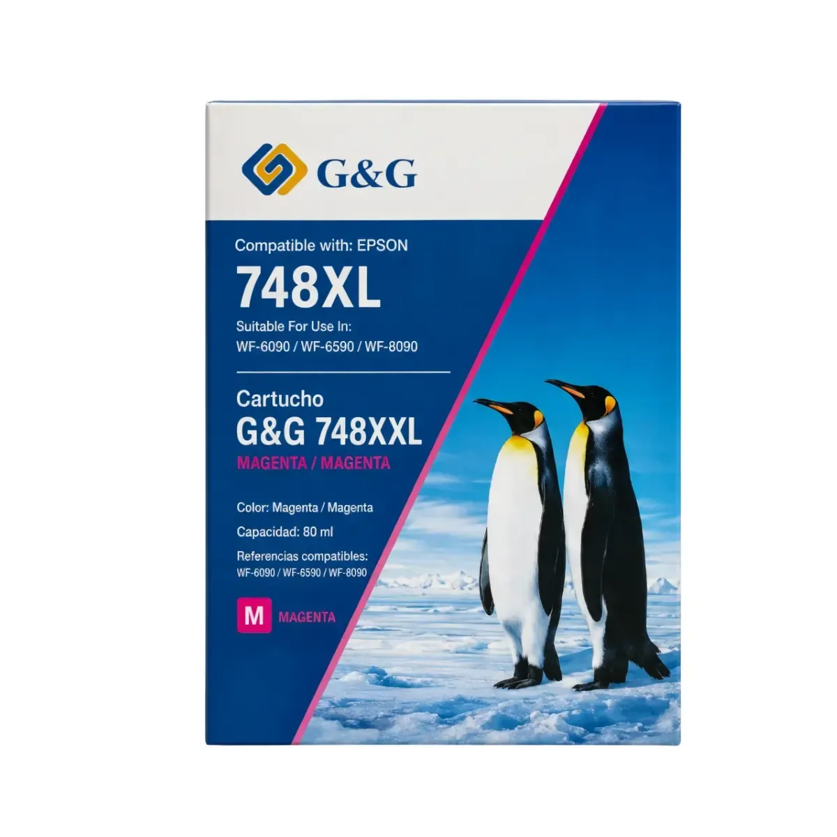 Caja de cartucho de tinta magenta G and G 748XXL de 80 ml compatible con impresoras Epson WorkForce Pro