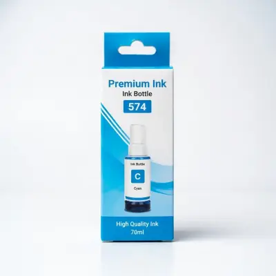 Caja con botella de tinta dye cian de 70 ml compatible con impresoras Epson serie 574