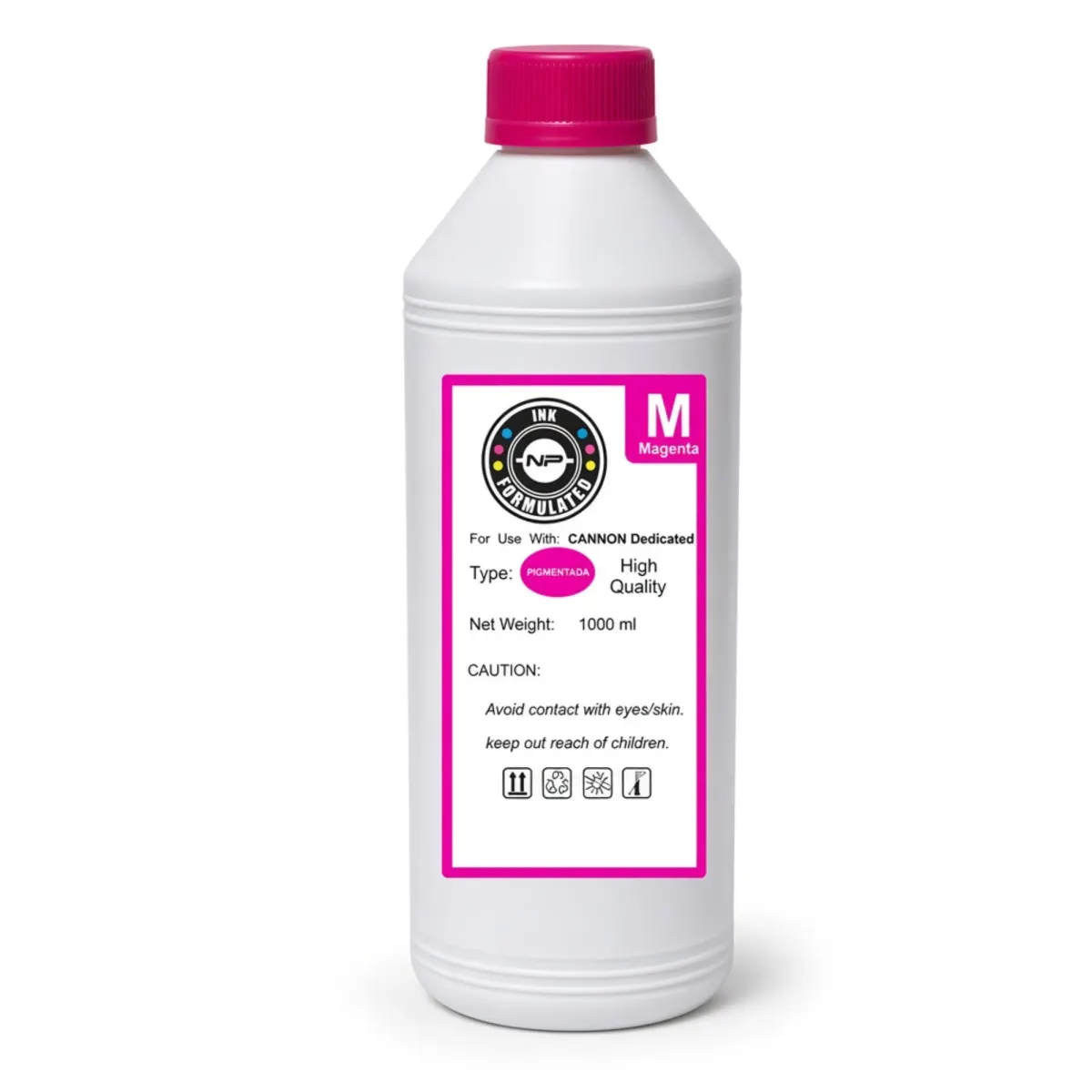 Botella de tinta pigmentada compatible Newprint de 1000 ml color magenta, uso universal para impresoras Epson, Canon y HP, sobre fondo blanco