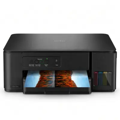 Impresora multifuncional Brother DCP-T230 negra con tanques de tinta visibles al frente
