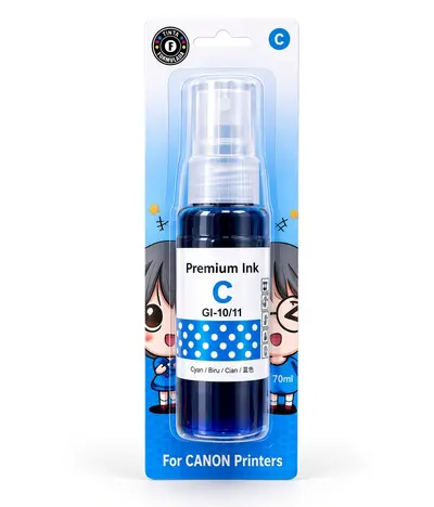 Blister sellado con botella de tinta cian de 70 ml compatible con impresoras Canon serie G