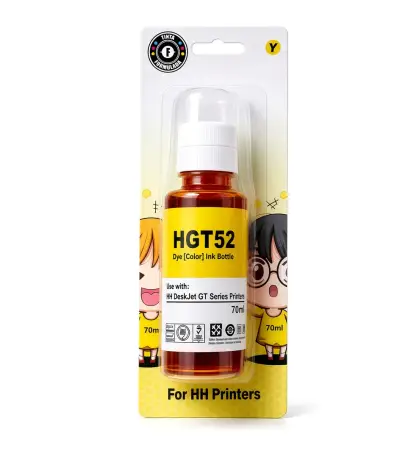 Blister sellado con botella de tinta amarilla GT52 de 70 ml compatible con impresoras HP Ink Tank y Smart Tank