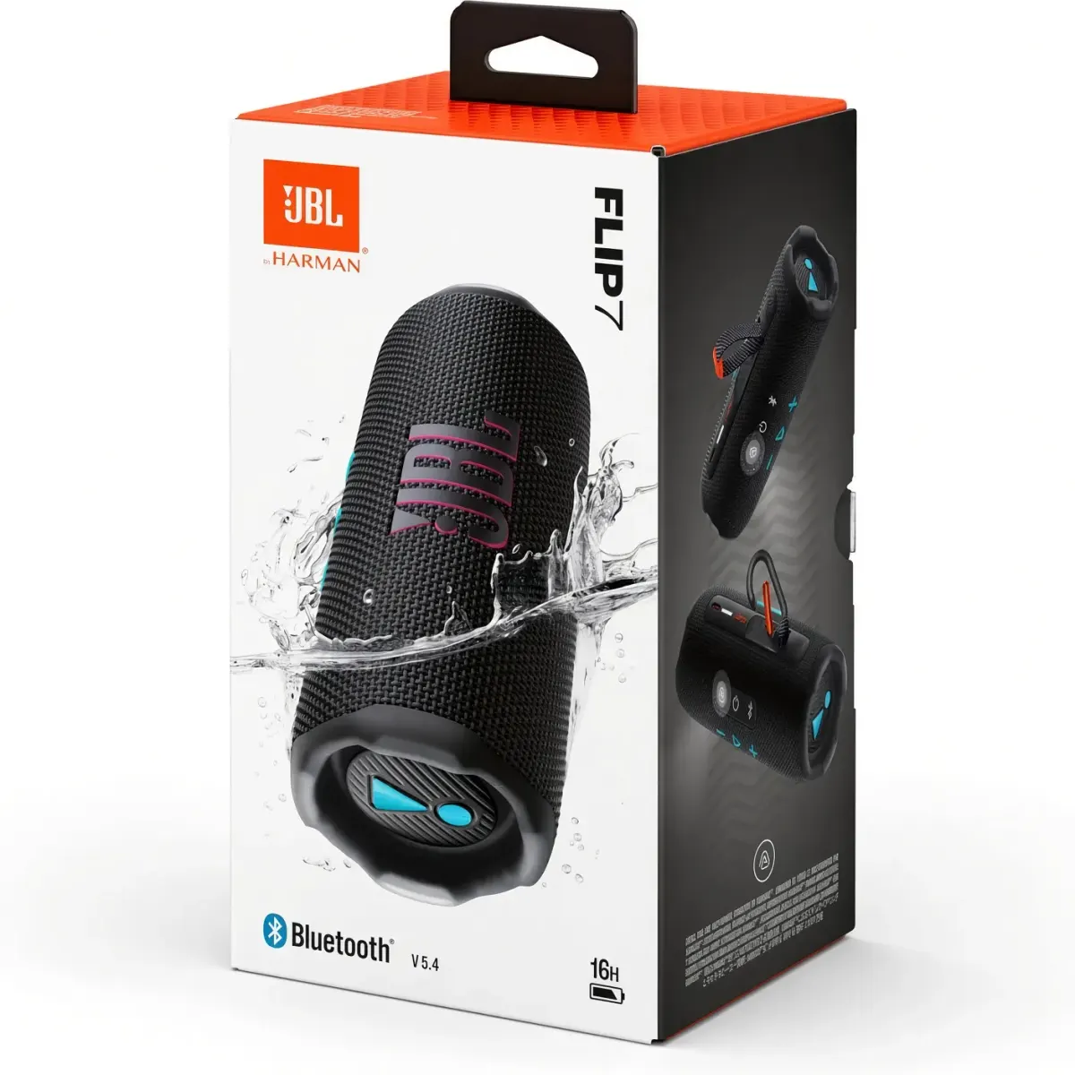 Caja del parlante JBL Flip 7 con Bluetooth 5.4 y hasta 16 horas de batería