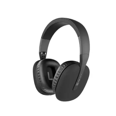 Diadema Klip Xtreme ZoundTune KWH-010 negra desplegada, vista de frente en ángulo de tres cuartos, sobre fondo blanco