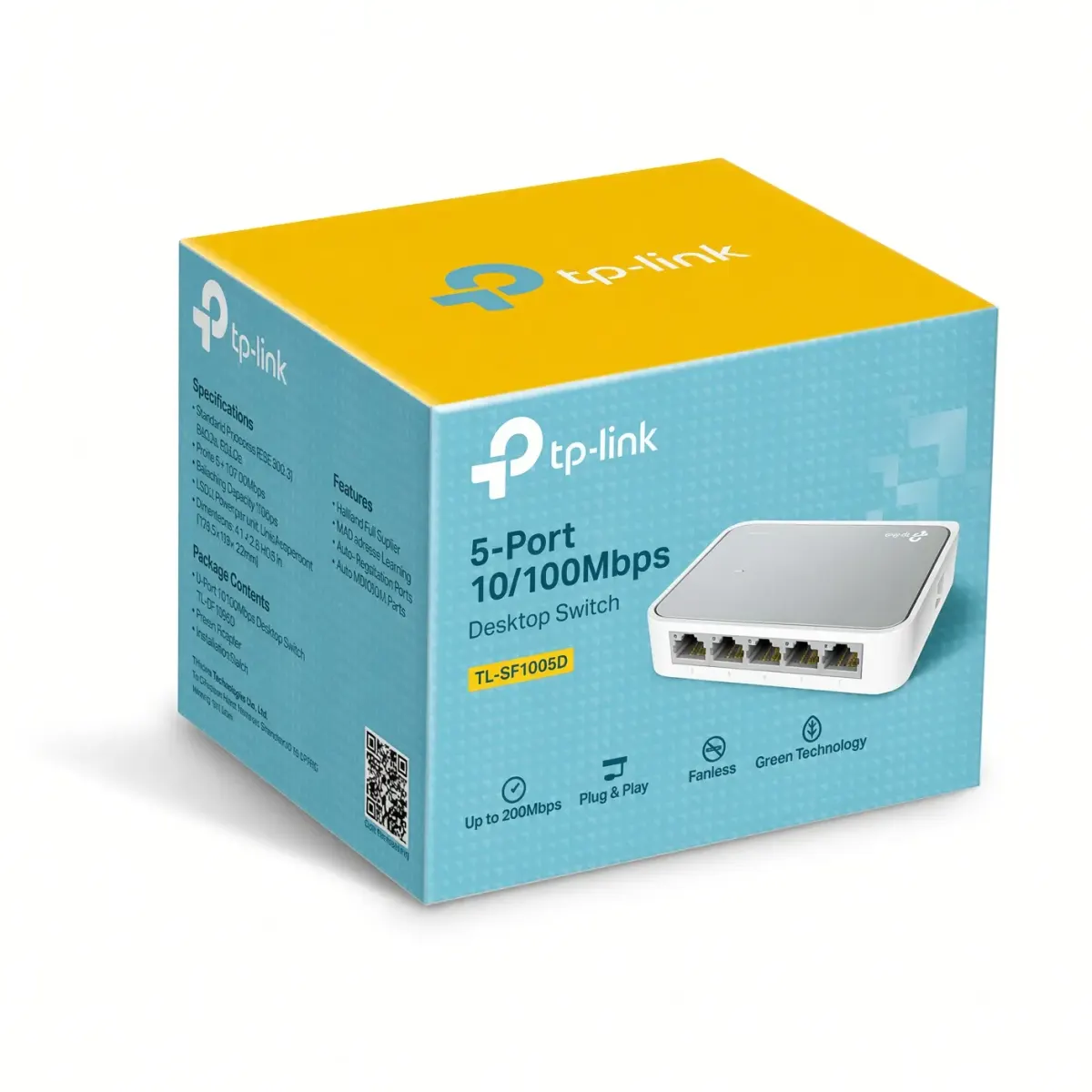 Caja azul y amarilla del switch con el aparato impreso al frente