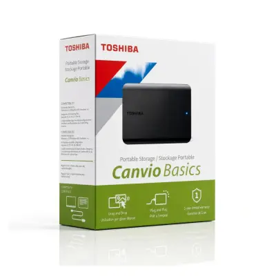 Caja blanca y verde del disco duro portátil con el aparato impreso al frente